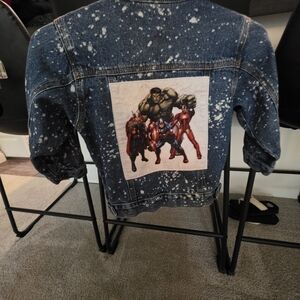 Faded Glory Blue Jean Jacket with Superhero Print